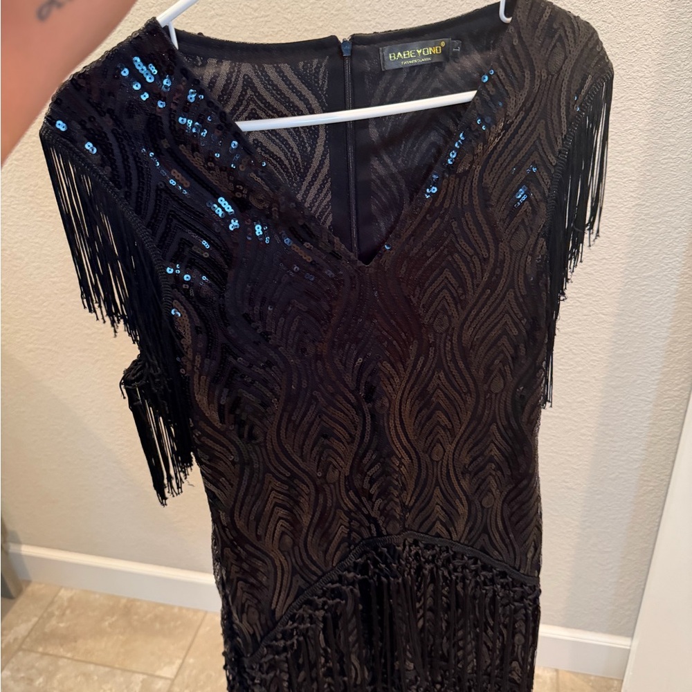 Elegant Black Sequin Fringe Dress